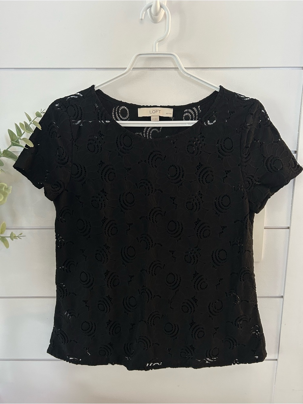 LOFT Black Lace Short-Sleeve Eyelet Top - Picture 2 of 7